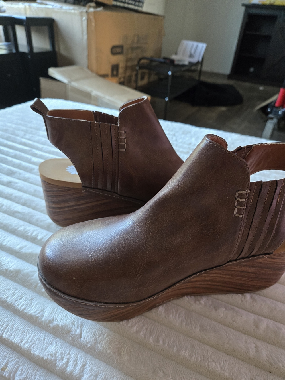 Yellow Box Brown Faux-Leather Wedge Slingback Clogs